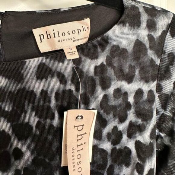 PHILOSOPHY | Leopard Print Ruched Long Sleeve Dress | Black &White | Size:S - Picture 4 of 7